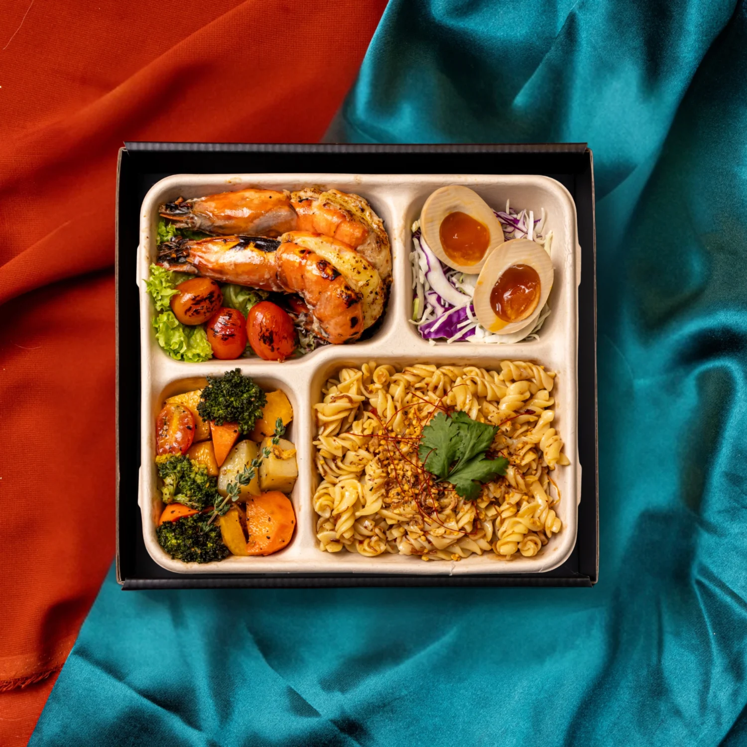 Golden King Tiger Prawns with Truffle Black Garlic Cream Bento